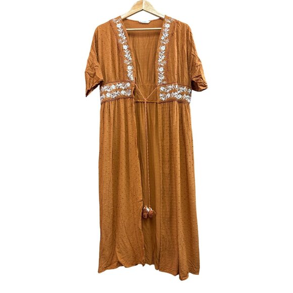 Amaryllis Rust Maxi Dress With Embroidered Floral Accents - Picture 1 of 6